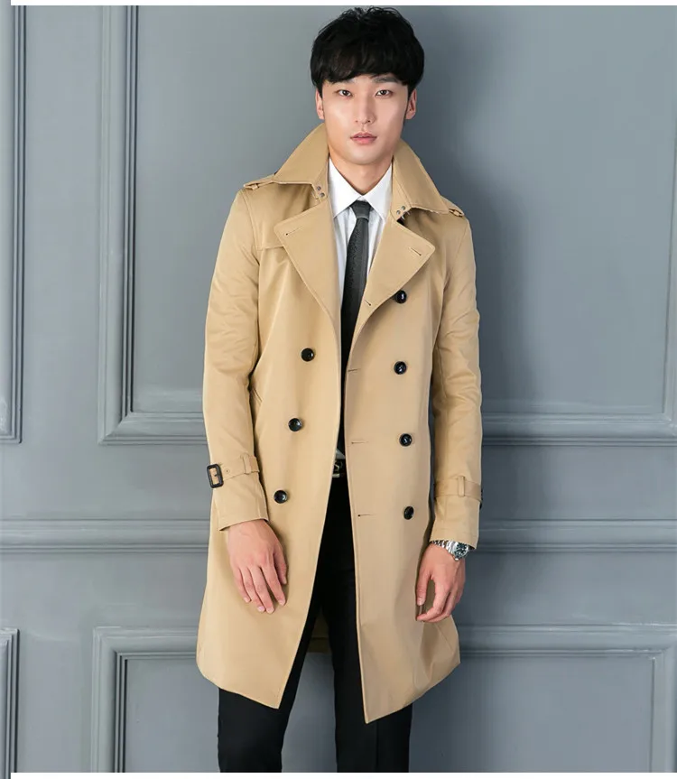 AIMENWANT Men's trench coat size custom-tailor England double-breasted long pea coat trench slim fit classic trenchcoat as gifts