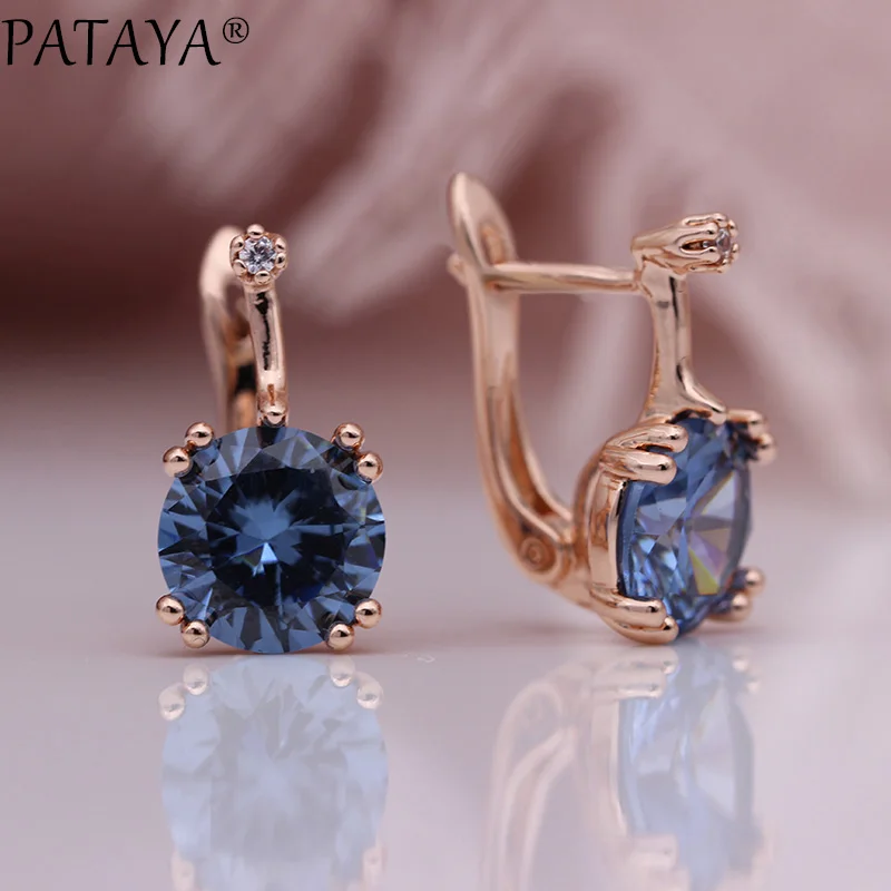 Новые Женские Висячие серьги PATAYA, круглые градиентные синие серьги с натуральным цирконием, 585 цвета розового золота, свадебные ювелирные изделия