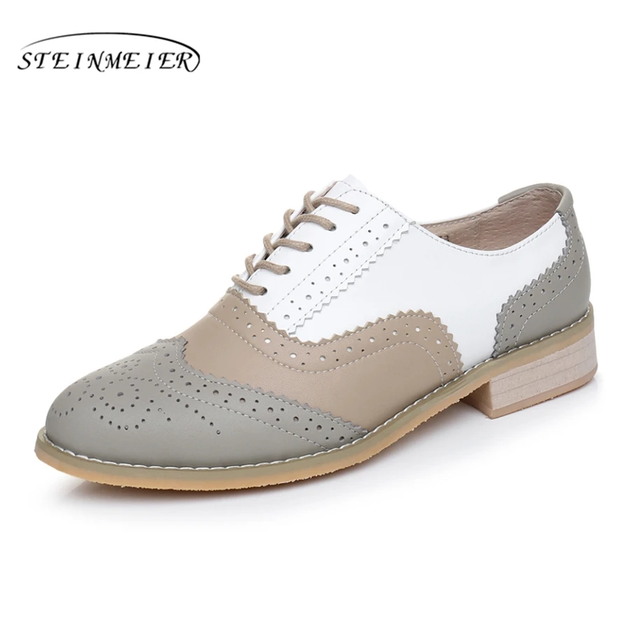 Women Oxford Spring Shoes Genuine Leather Loafers Gray Sneakers Female Oxfords Ladies Single Shoes Summer