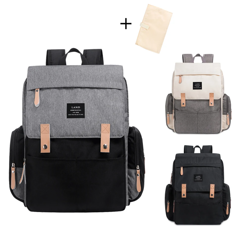 Land Large Capacity Diaper Bag Fashion Travel Backpack for Mom and Dad Solid Mummy Bags Stroller ...