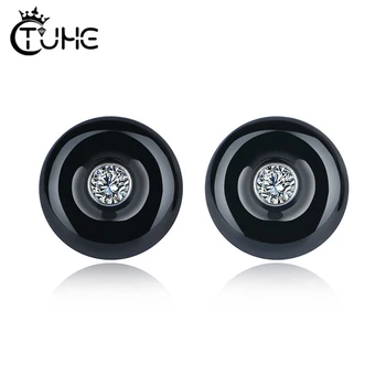 

2019 Simple Romantic Crystal Stone One Round Stud Earrings For Women Rhinestone Ceramic Earrings For Party Healthy Jewelry