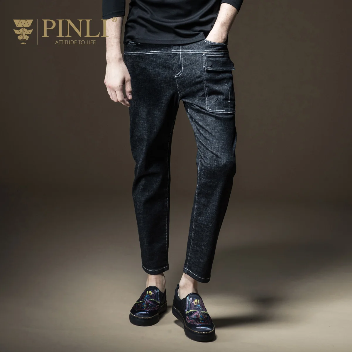 

Fake Designer Clothes Sale Zipper Fly Midweight Pencil Pants Stand Fall New Menswear Slim Feet Denim Pants, Men's B173116251