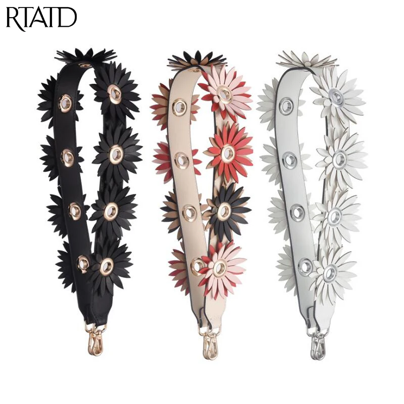 

New Genuine Leather Women Bag Strap Easy Matching 3D Flower Design Handle For Women Bag Belts 95cm Bag Accessories Q070