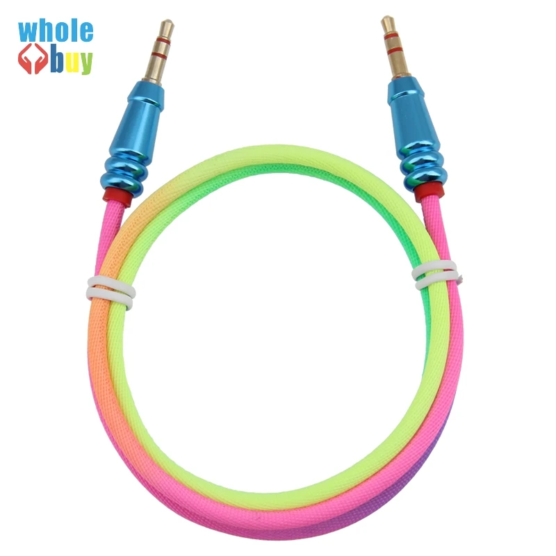 100pcs 3 5 Jack Audio Cable Male to Male Rainbow Round Bullet Cloth Audio Aux Cable For iPhone Car Headphone Wire Line Aux Cord