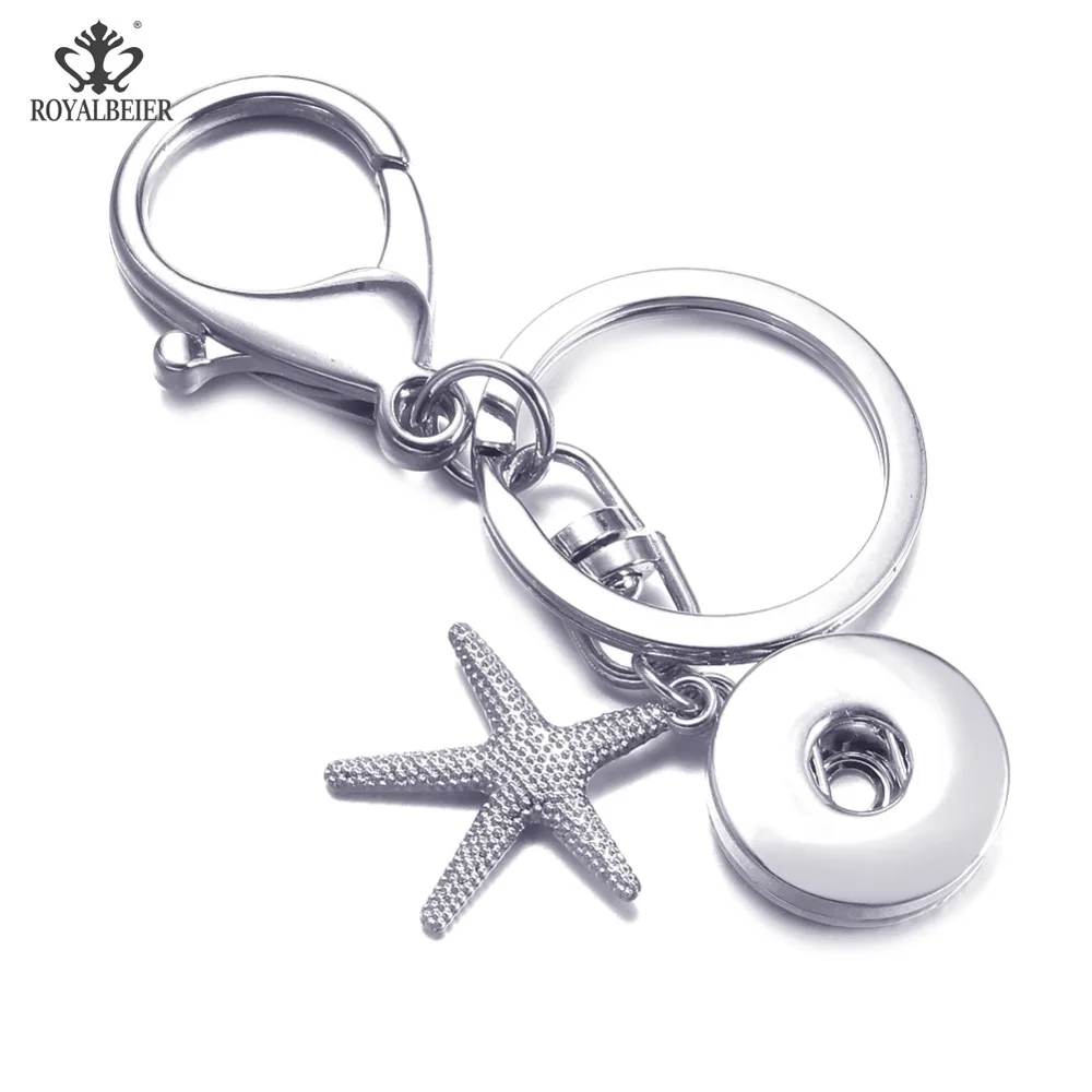 

ROYALBEIER 1pc DIY Sliver Multi Shape Metal Fit 18mm Snap Button Couple Keychain Novelty Gifts Car Key Ring Women Charms KC127