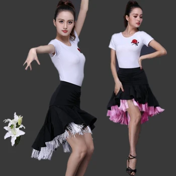 

2019 new Girls Kids adult Modern Ballroom Latin Dance Dress tassel Fringe Salsa Tango Dance Wear Black Performance Stage Wear