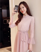 Mr.nut long lace dress female spring and autumn 2019 new mesh dress Slim openwork dress Mr.nut long lace dress female spring and autumn 2019 new mesh dress Slim openwork dress
