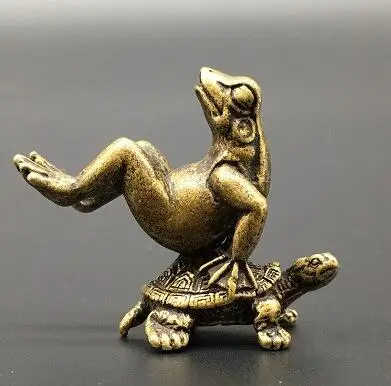 

Collectibles Chinese Bronze Carved Animal Frog And Turtle Tea Pet Animal Statue Exquisite Small Statues
