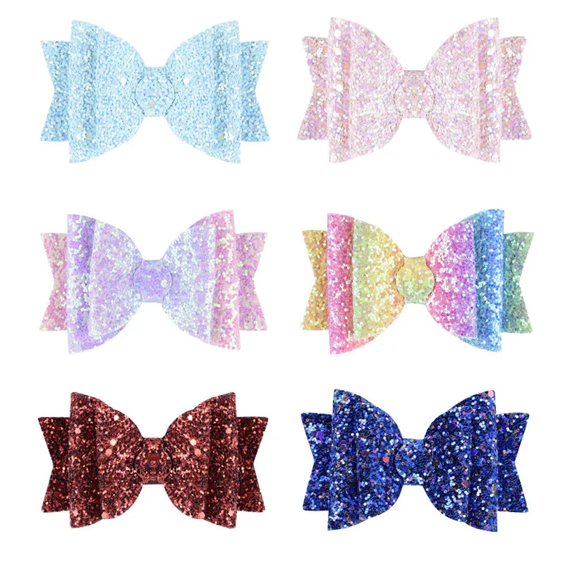 

3.5 Inch Glitter Girls Hair Bows with Clips Kids Baby Hair Accessories Fashion Bling Sequin Multi-layer Bows Hairpins Barrettes