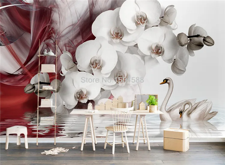 Пользовательские Любой Размер обои 3D стерео бабочки орхидеи Лебедь цветы Настенная живопись Гостиная ТВ фоне стены 3D Home Decor