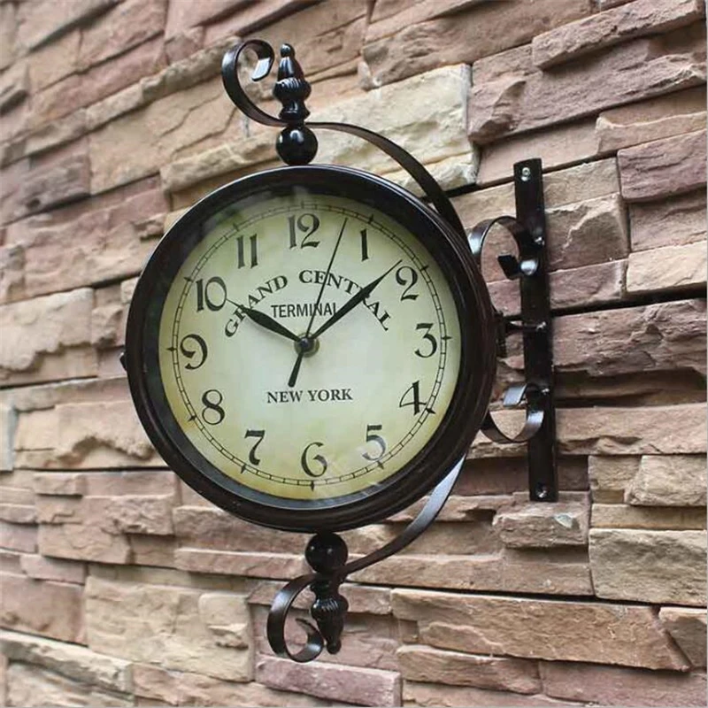 

European Zakka Mediterranean Pastoral Wind Bird Double-sided Wall Clock Retro Iron Art Creative Living Room Silent Wall Clock