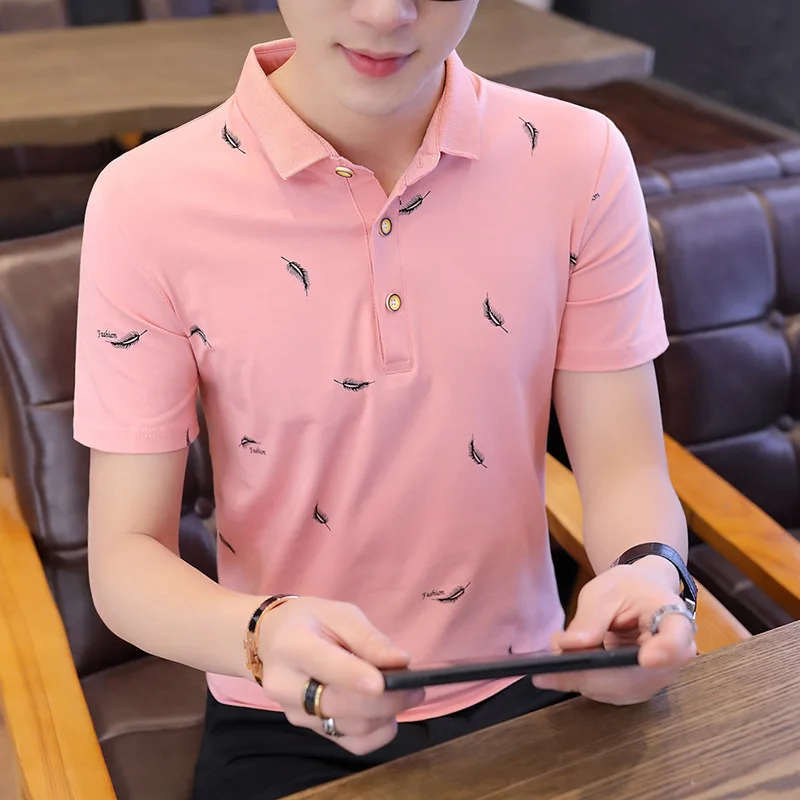Летняя Хлопковая мужская рубашка поло, брендовая хлопковая футболка поло с коротким рукавом для гольфа и тенниса, модная одежда высокого качества, топ бизнес - Цвет: pink