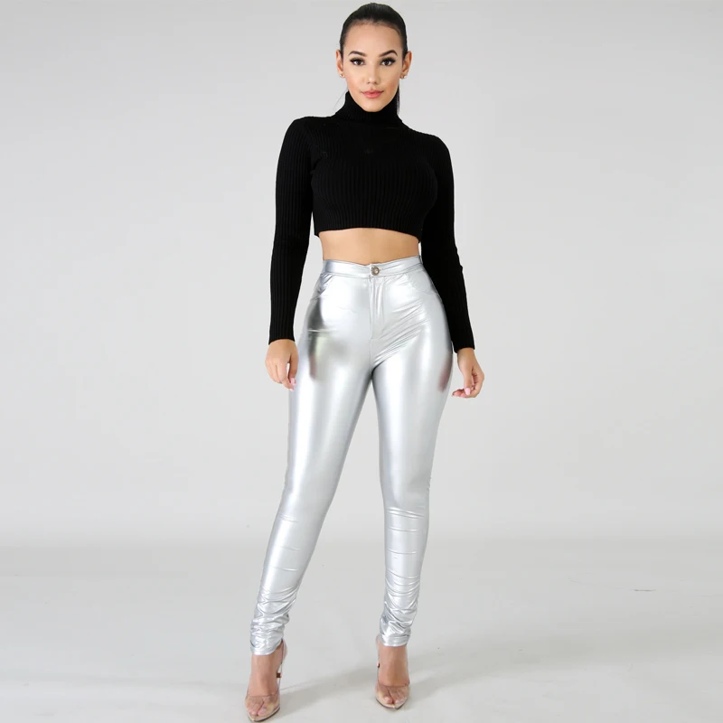

Missufe Elastic PU Pants Women Faux Leather Plush Thicker Full Trousers Female Autumn Winter Casual Sexy High Waist Party Pants