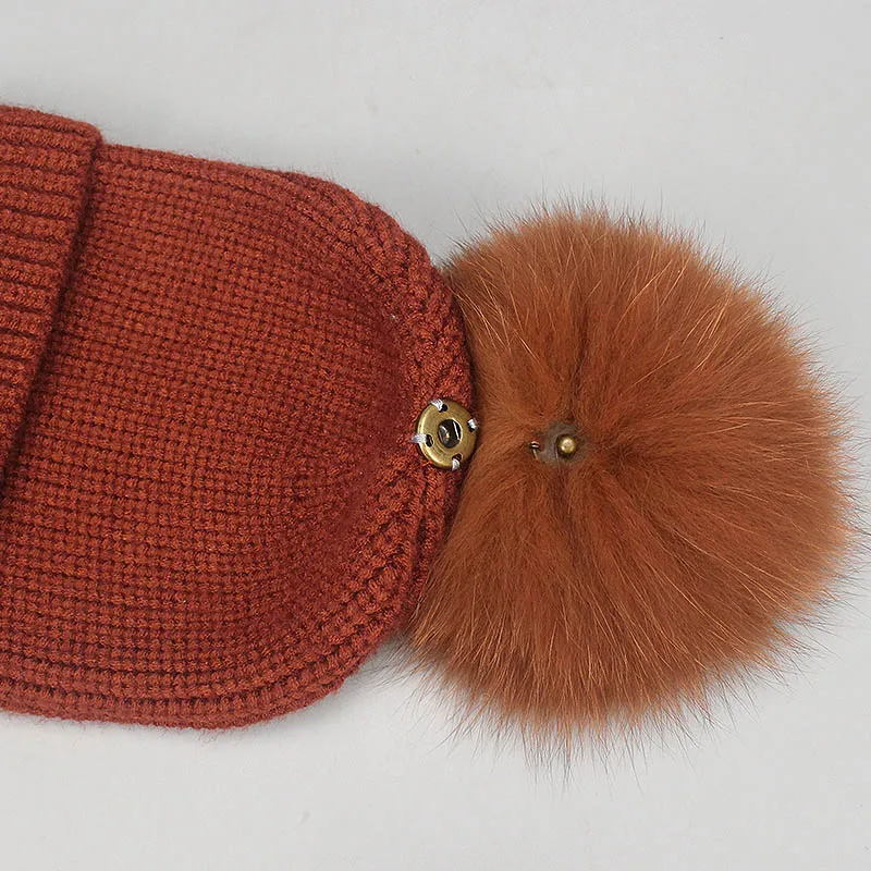 Winter Beanies Fox Pompom Fur Wool Knitted Hat The Female Of The Mink Caps Beanie Hats For Women Girl 'S Hats Scarves Cap Scarf