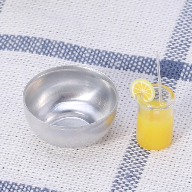 New 2PCS 1:12 Iron Bowls Dollhouse Accessories Miniature Toy Doll Food Kitchen