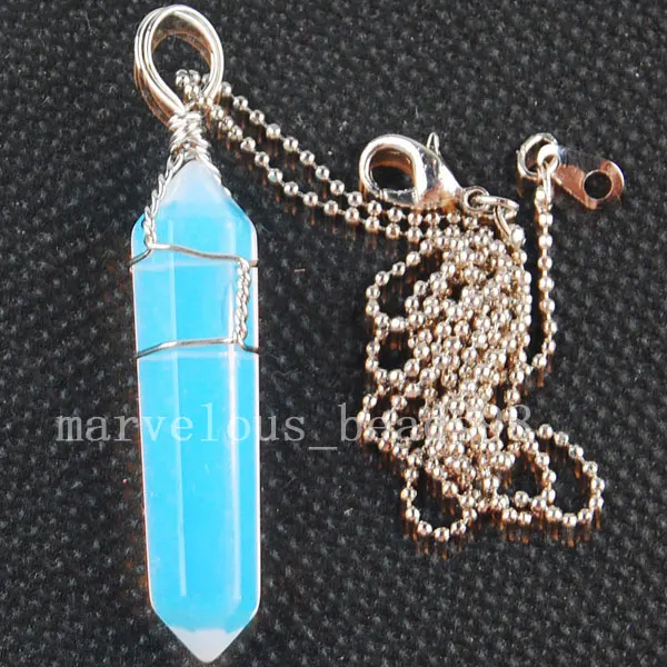 Hexagonal Gemstone Healing Chakra Reiki opal Opalite Pierre Collier Pendentif 18/"