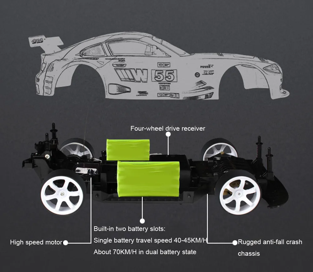 1:10 RC автомобиль 70 км/ч 2,4 г 4WD Двойной аккумулятор высокой мощности Светодиодный гоночный радиоприемник транспортное средство с дистанционным управлением электронные игрушки хобби