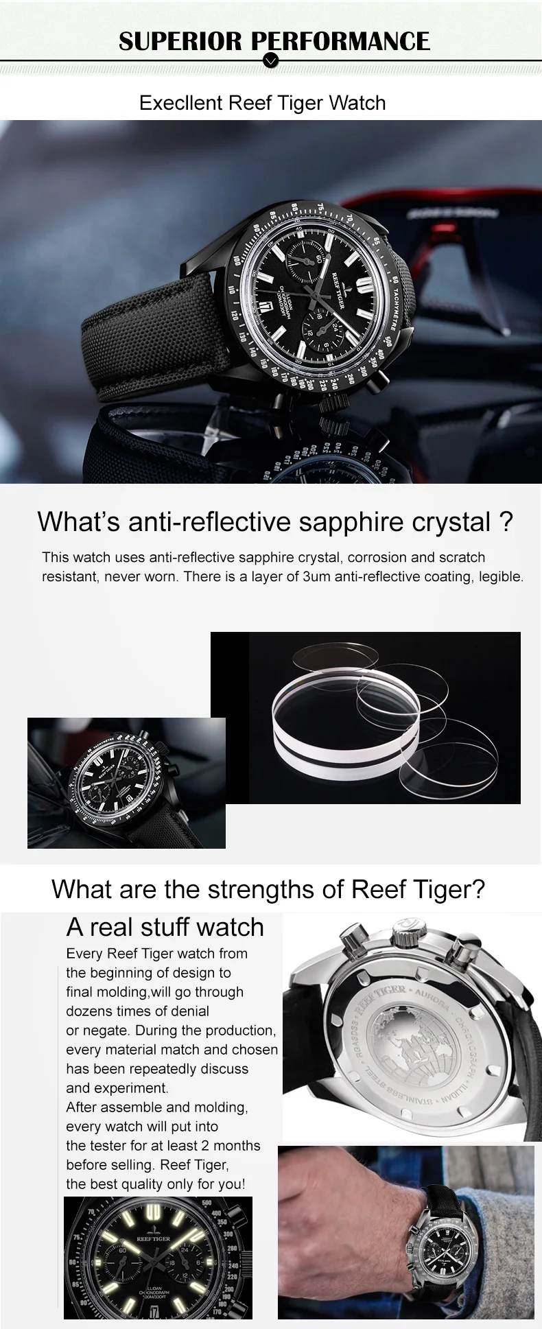 Новые дизайнерские спортивные часы Reef Tiger/RT с хронографом и кожаным нейлоновым ремешком, супер светящиеся часы для мужчин RGA3033