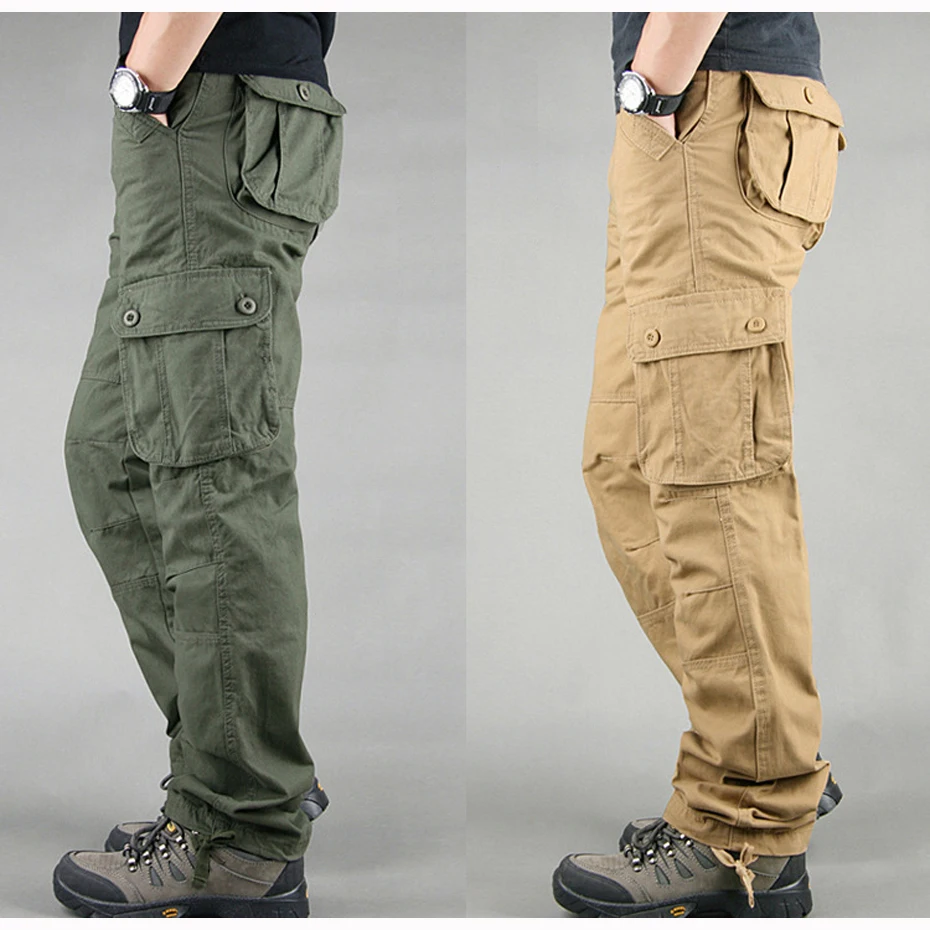 90% хлопок брюки-карго рабочие брюки для Для мужчин Тактический плюс большой размер, свободного кроя Армейский зеленый черный хаки моды
