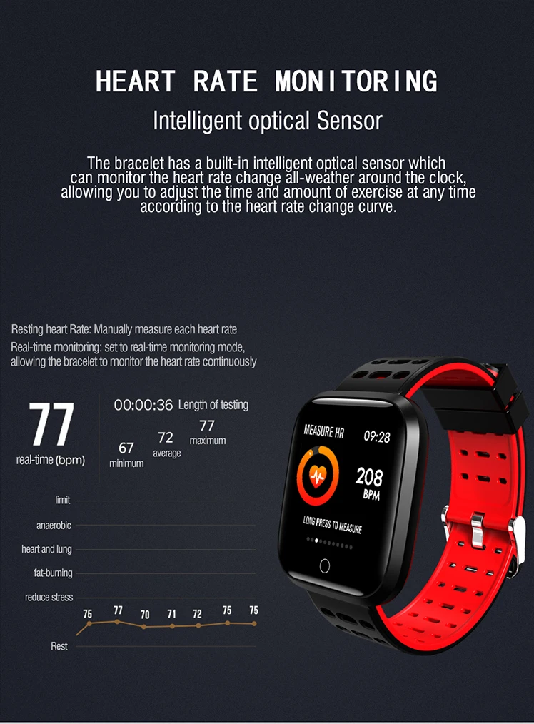 Torntisc Q8 Fitness Bracelet Heart Rate Blood Pressure monitor IP67 Waterproof smart band Sport Smart Watch Men For Android IOS Phone (6)