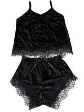 2019 Lace Velvet Backless Short Cami & Shorts Pajamas Two Piece Set V-Neck Women Red Spaghetti Strap Sleeveless Sexy Sleepwear 2019 Lace Velvet Backless Short Cami & Shorts Pajamas Two Piece Set V-Neck Women Red Spaghetti Strap Sleeveless Sexy Sleepwear