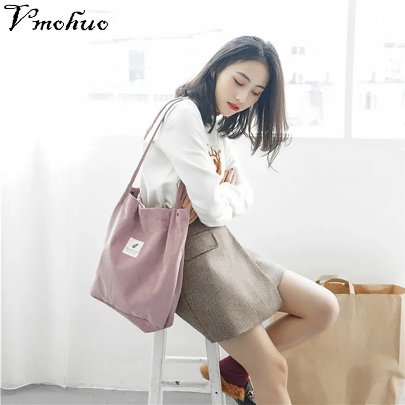 

VMOHUO 2019 New arrival High Capacity Women Corduroy Tote Ladies Casual Shoulder Bag Foldable Reusable Shopping Beach Bag