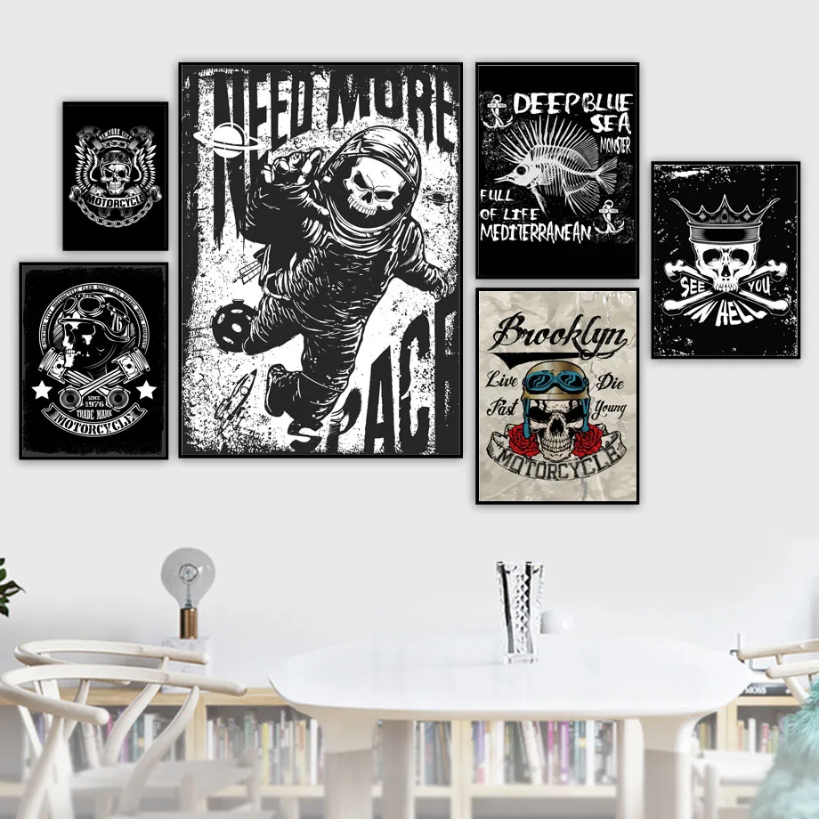 

Wall Art Canvas Painting Dark Knight Motorcycle Club Nordic Posters And Prints Black White Wall Pictures For Living Room Decor