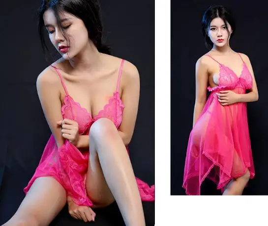 Women Lingerie Sexy Lace Sheer + G-string Sleepwear Nightgown