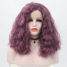 Bombshell фиолетовый Bouncy кудрявый короткий боб синтетический парик фронта шнурка бесклеевая термостойкая волоконная сторона волос для белых женщин