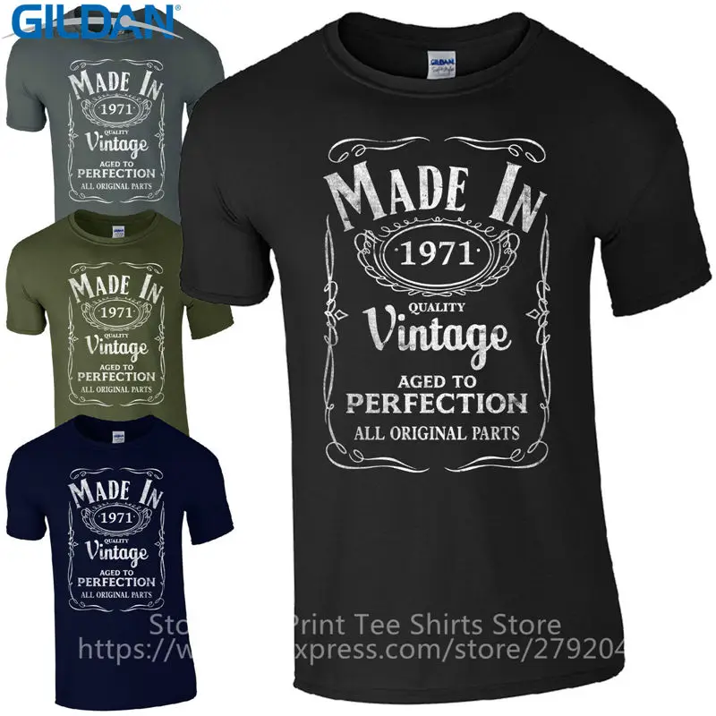 

Top Quality 2017 Brand'S Men Loose Style Made In 1971 Born 46Th Year Birthday Age Present Vintage Broadcloth T Shirt