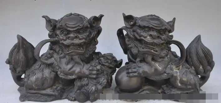

S5536 9"china fengshui bronze Evil spirits Gate Guardian Foo fu dog lion beast statue discount 30% (C0324)