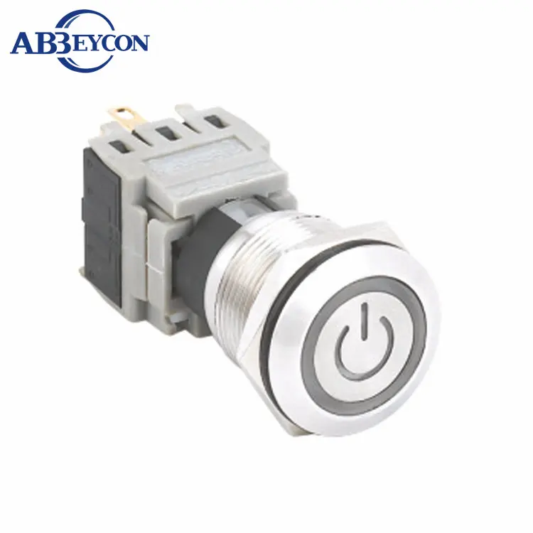 

19192 19mm flat head momenatry 12V ring led power logo illuminated waterproof switch