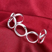 925 Silver Color Round Circles Bracelet Bangles Woman Fashion Glamour Jewelry Bracelet