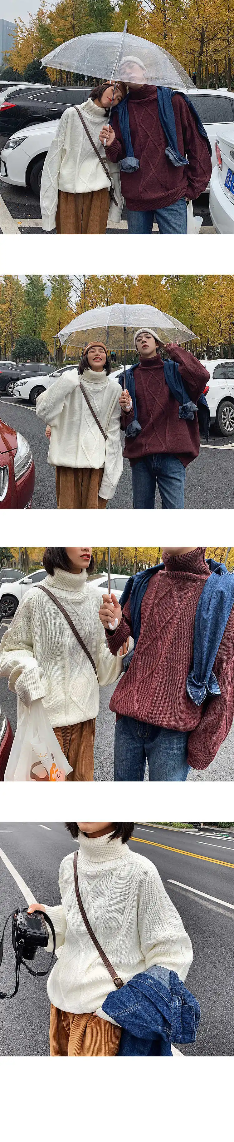 Осень-зима, Корейская версия, свободный мужской свитер с высоким воротником, утолщенный, тренд, пара, круглый вырез, пуловер, Повседневный свитер