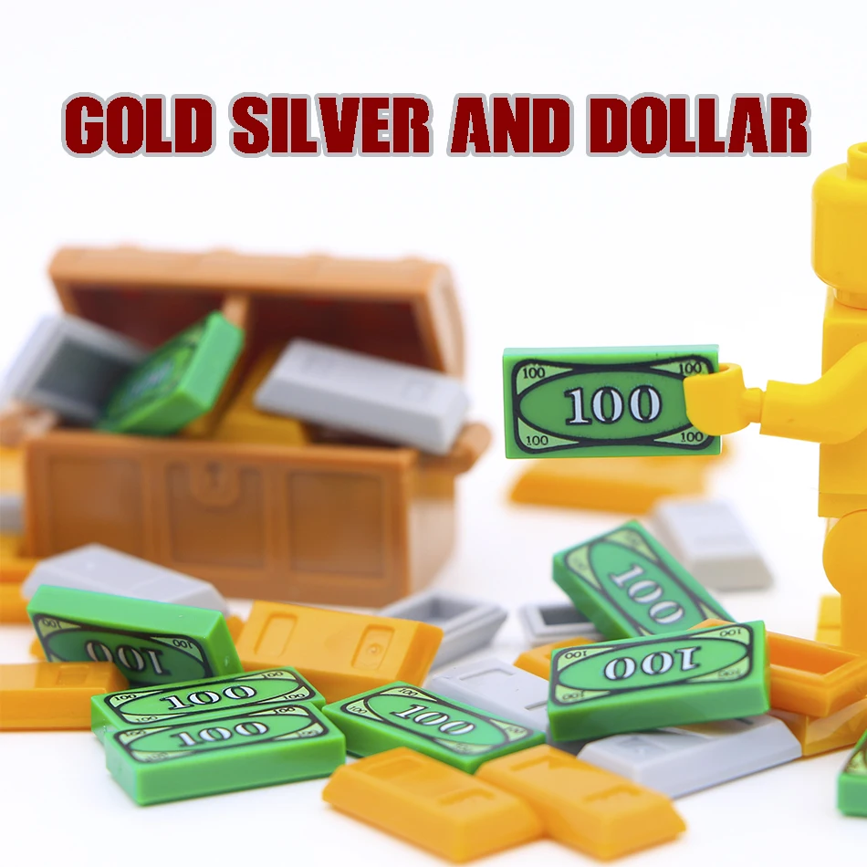 Кубики MOC Friends аксессуары строительные блоки 100 доллар Билл Деньги узор золотые
