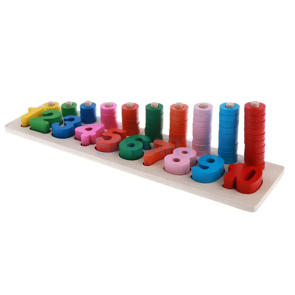 Montessori Wooden Numbers Match & Count  Stacking Ring Tower Kids/Baby Preschool Educational Mathematics Toy