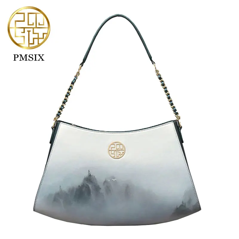 Pmsix Новый Досуг Для женщин женские кожаные сумки красоты пейзаж с сумка Мода на