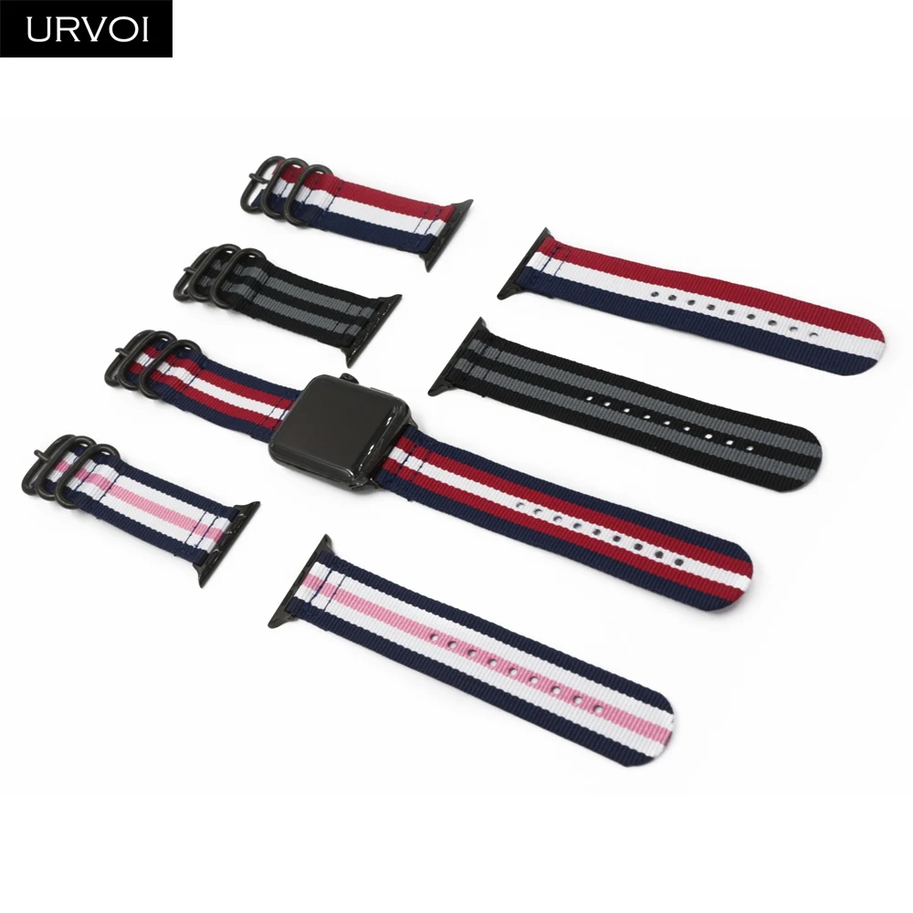 URVOI NATO band for apple watch Series 7 6 SE 5 4 3 woven nylon strap for iwatch double rings
