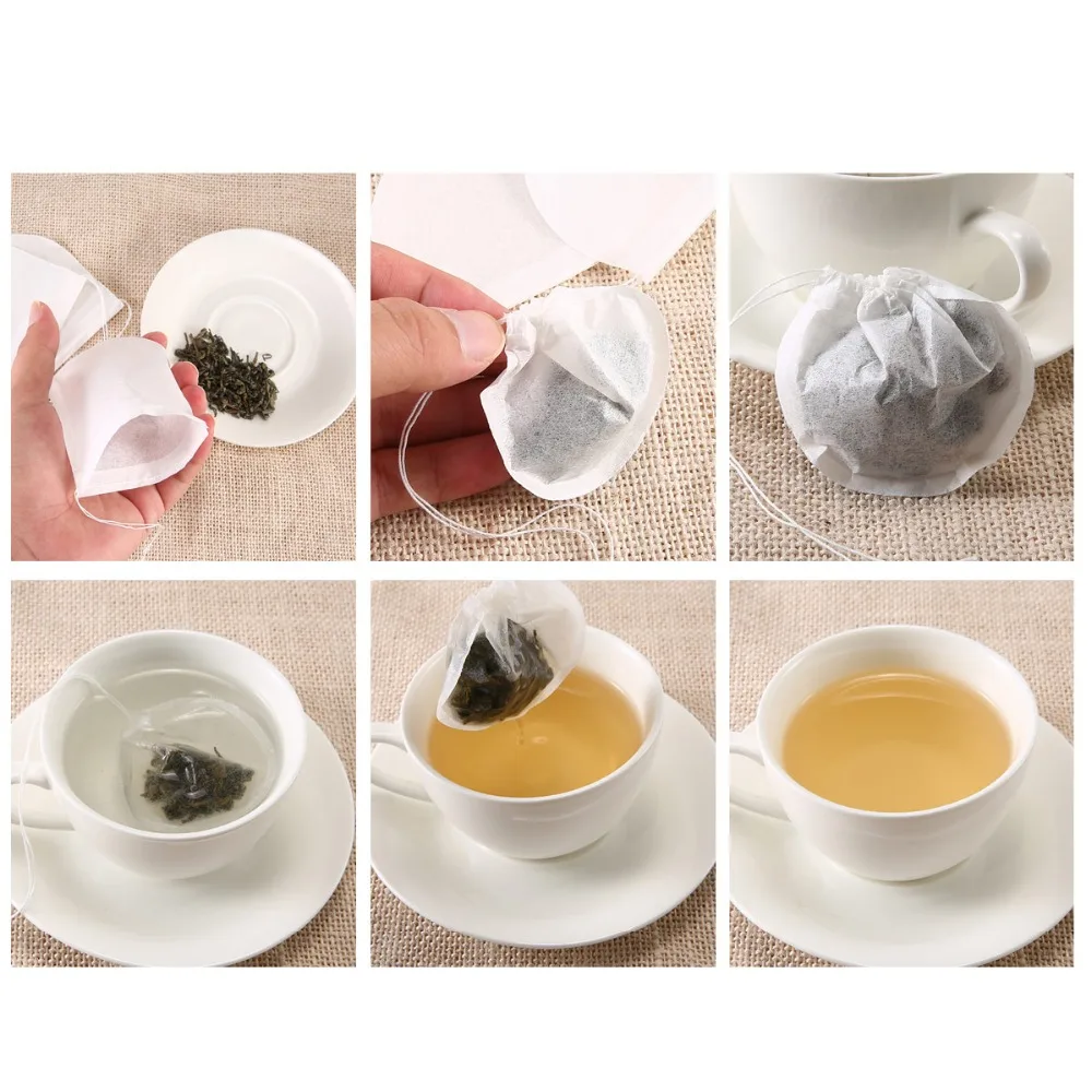 100 шт Круглые чайные пакеты пустые Ароматические чайные пакеты фильтр-инфузор со струной заживляющая уплотнительная бумага чайные пакеты для травяной листовой чай