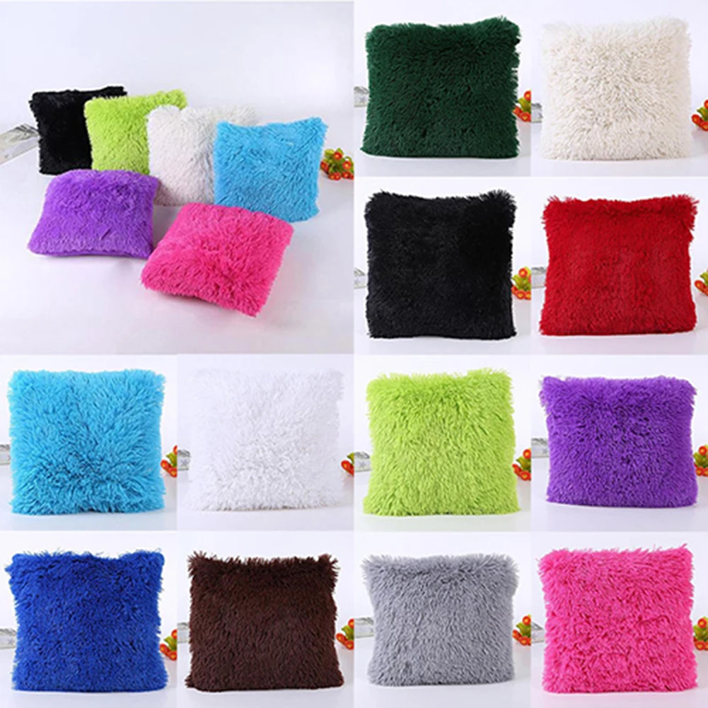 

12 Colors Soft Plush Solid Square Pillow Case Waist Throw Cushion Case
