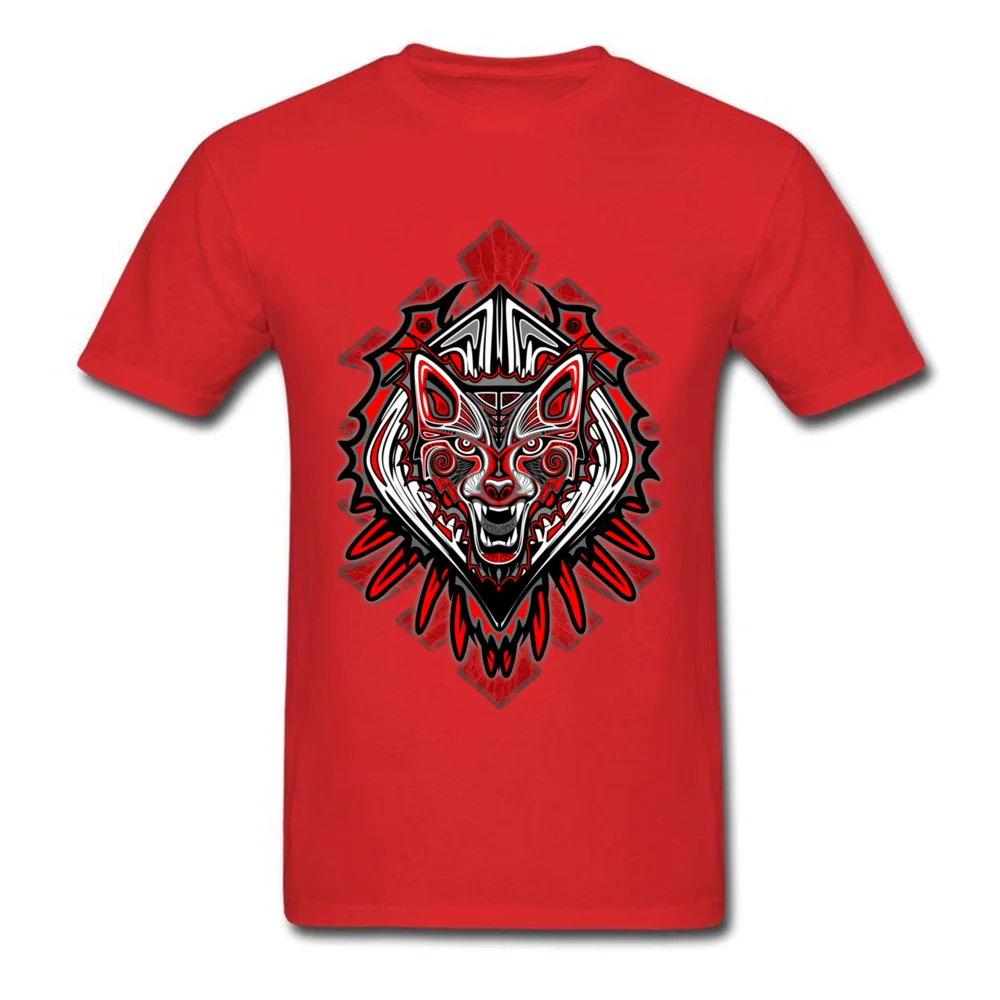 Wolf Tattoo Style Haida Art Short Sleeve Tops Tees Crew Neck All Cotton Men T Shirts Party Clothing Shirt Oversized Wolf Tattoo Style Haida Art red