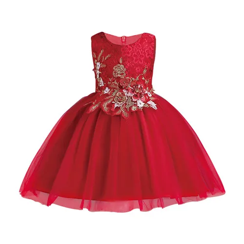 Платье для маленьких девочек, летние детские белые и красные кружевные праздничные платья для девочек, детское платье принцессы с цветочным принтом и бантом для детей 1, 3, 5, 7 лет - Цвет: red