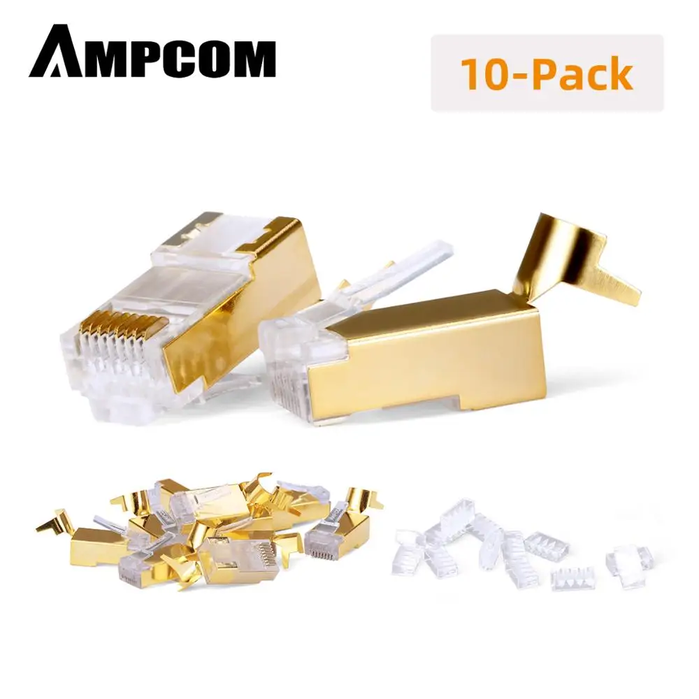 

AMPCOM Cat7 Connector Gold Shielded - RJ45 Plug for Cat7 Ethernet Cable - 8P8C 50u Gold-Plated
