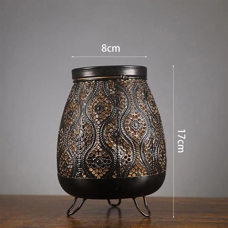 Vintage Wrought Iron Carved Lantern Night Light European-Style Portable Hollow Lantern House Decoration For Home Indoor Outdoor pottery barn chandelier