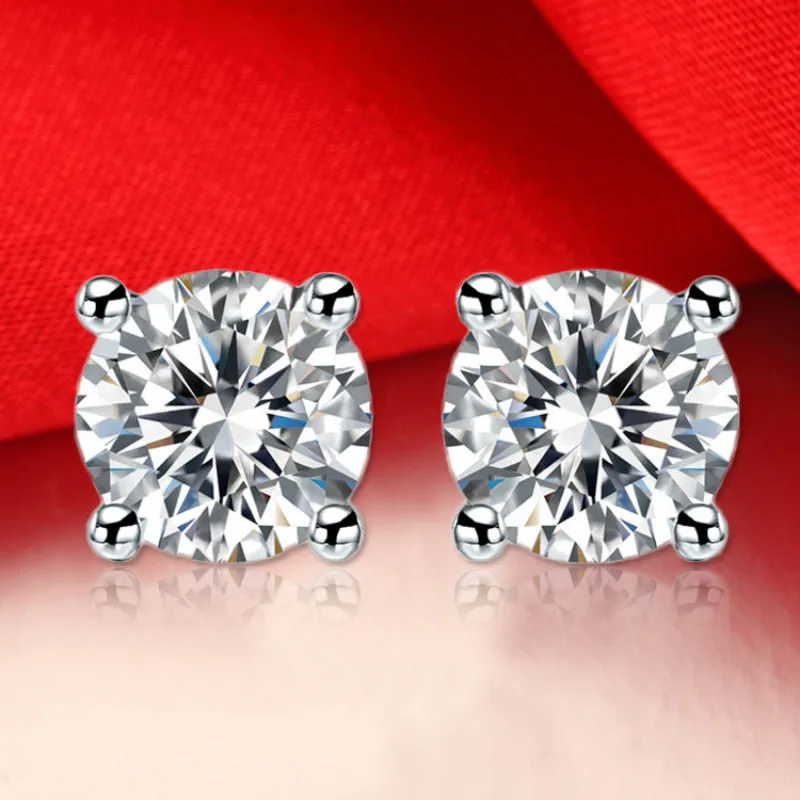 

5A Cubic Zircon Stud Earrings 2ct Prong Setting 925 Sterling Silver White Gold Color Earrings Unisex Jewelry