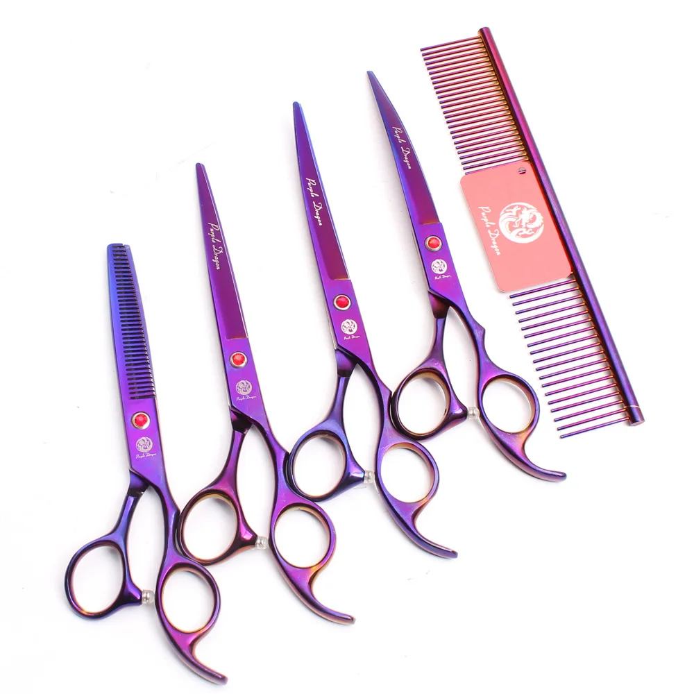 

Pet Grooming Scissors Set 7 Inch Professional Dog Shears Hair Cutting 40 Teeth Thinning Curved Scissors With Comb Bag