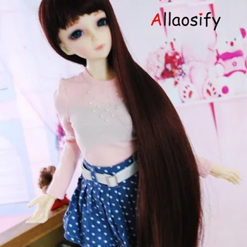 

Allaosify bjd hair 1/3 1/4 BJD Wig Dollfie Doll Wig High Temperature Hair 7-8 8-9 inch Wig with bangs 13 colors