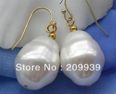 

hj 00140 20mm white BAROQUE SEA SHELL PEARL dangle earring