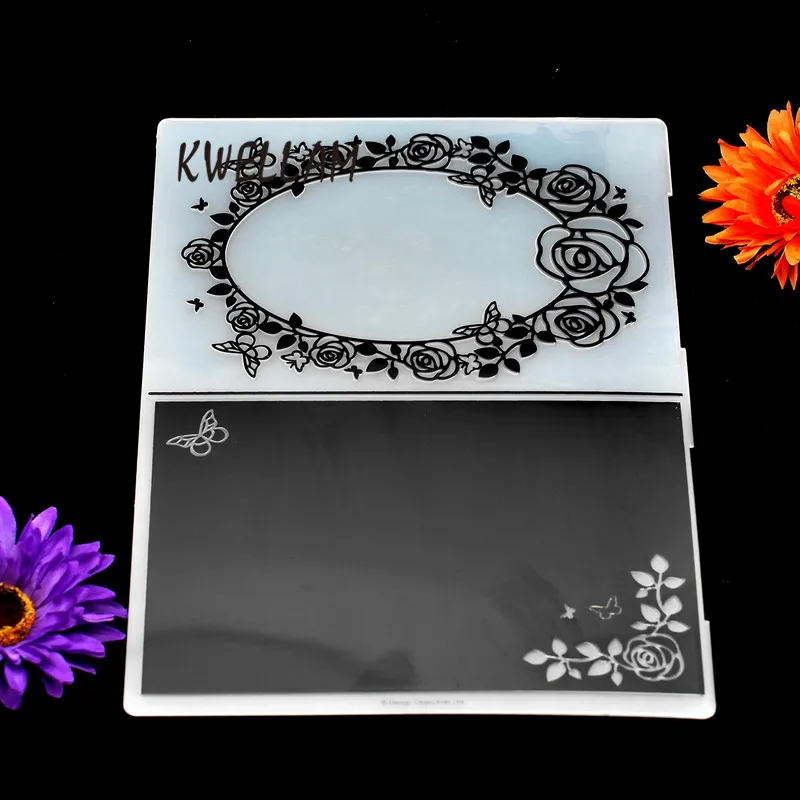 

A4 Size Rose Wreath Butterfly Plastic Embossing Folder For Scrapbook DIY Album Card Tool Plastic Template KW7021502
