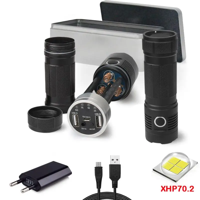 Usb xhp70.2 заряжаемый самый мощный фонарик CREE xhp70 военный прожектор охотничий фонарь
